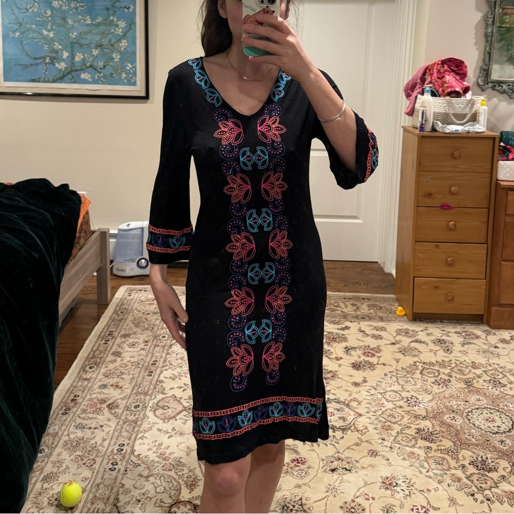 SOUTH MAIN Black Dress with Colorful Design size Large
